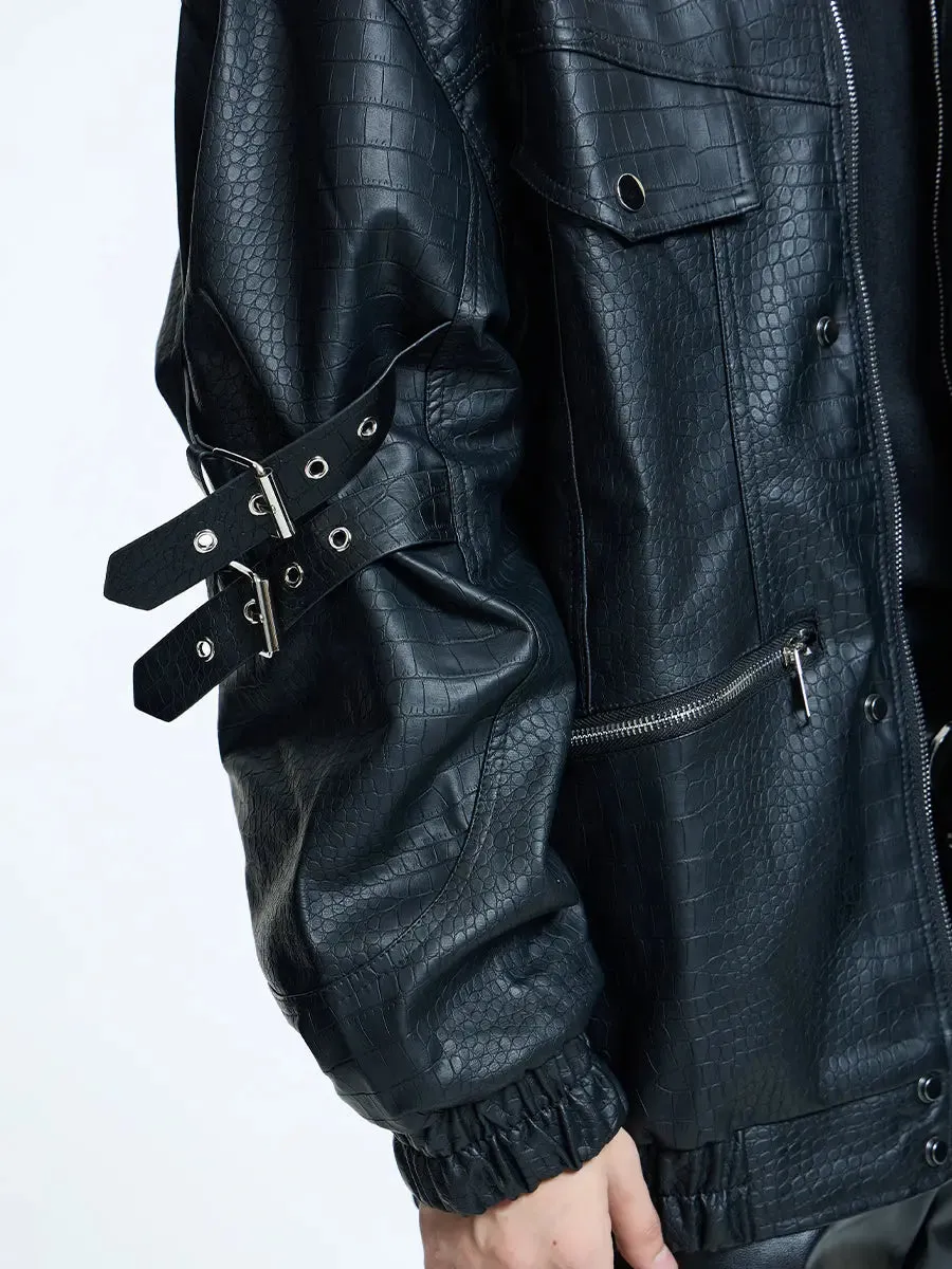 【23s September.】Loose Casual Retro PU Leather Jacket  Leather Pants