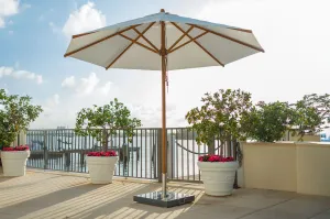 Bambrella 11.5' Round Levante Bamboo Pulley Lift No Tilt Umbrella