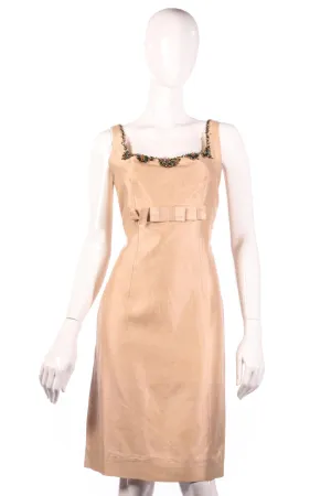 Beige vintage cocktail dress with beaded neckline 10/12