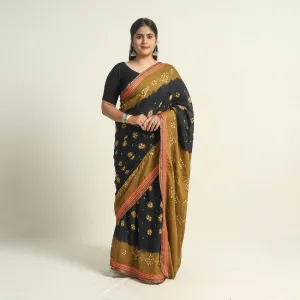 Black - Kutch Tie-Dye Cotton Bandhani Saree with Blouse Piece 51