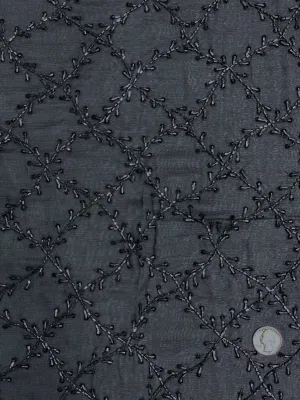 Graphite Gray Sequin & Beads on Silk Chiffon JEC-175 Fabric