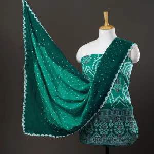 Green - 3pc Satin Cotton Kutch Bandhani Dress Material 57