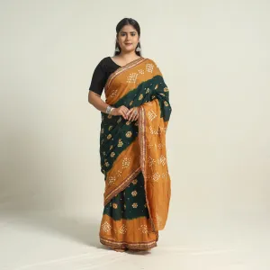 Green - Kutch Tie-Dye Cotton Bandhani Saree with Blouse Piece 02