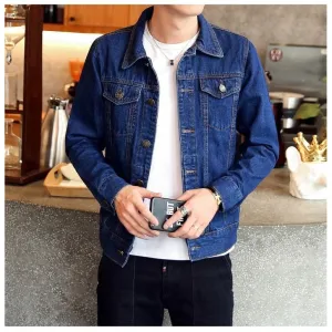 Men Lapel Collar Flap Pocket Buttoned Denim Jacket