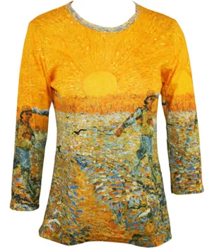 Van Gogh Sower, Silk-Screened 3/4 Sleeve, Scoop Neck Illustrated Art Top